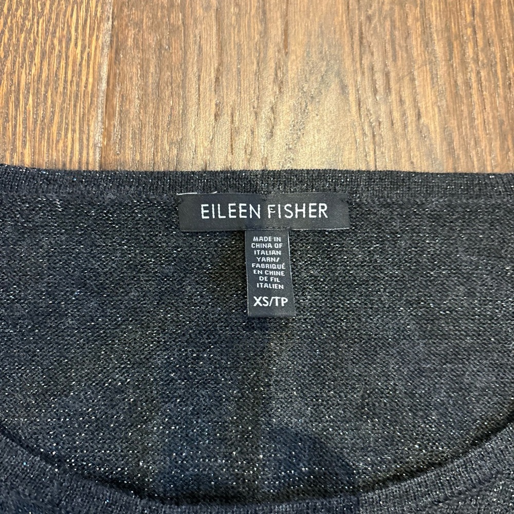 Eileen Fisher Black Merino Wool Sweater Tunic Sparkle Shimmering Knit - Picture 4 of 5